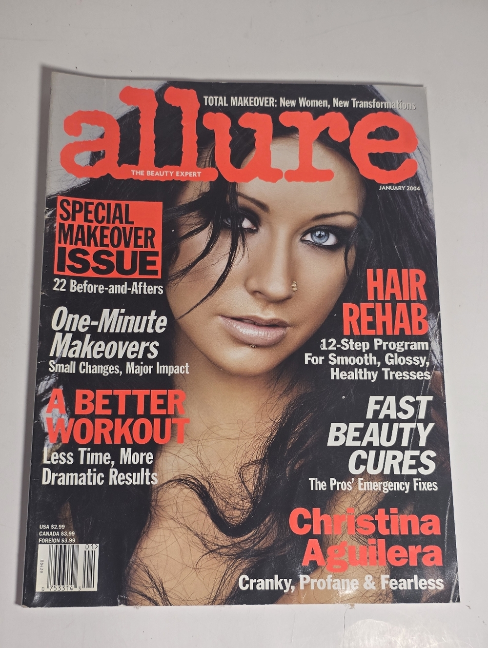 Allure Magazine January 2004 Christina Aguilera Special Makeover Estee Lauder
